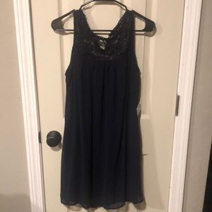 Women size large lace yoke navy blue